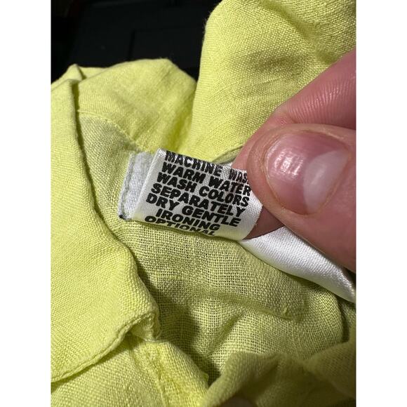 FLAX Linen Button up Longsleeve Women's Large Bright Yellow Pearlescent Buttons - Picture 10 of 11
